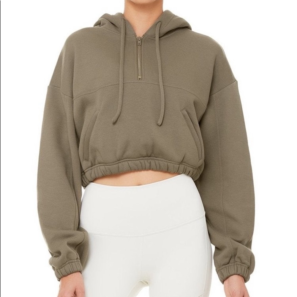 Alo Stadium Zip Hoodie in Olive Branch Size Small